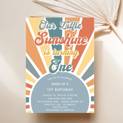 Our Little Sunshine 1st Birthday Rainbow Party Invitation