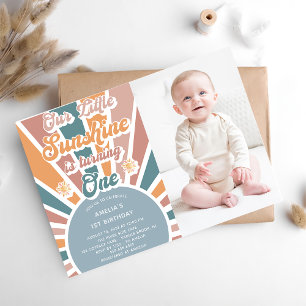 Our Little Sunshine 1st Birthday Rainbow Photo Invitation
