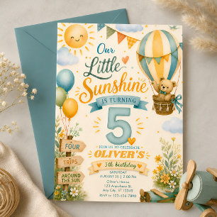Our Little Sunshine 5th Birthday Hot Air Balloon Invitation