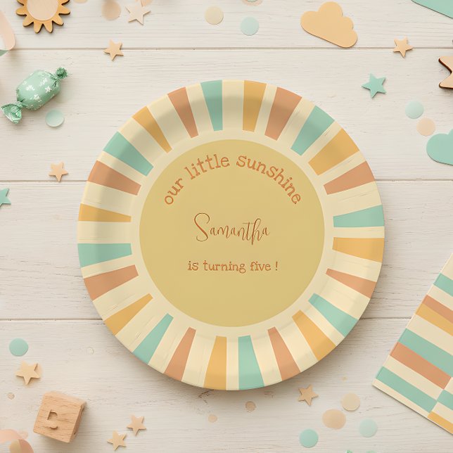our little sunshine big sun with rays birthday paper plates (Creator Uploaded)