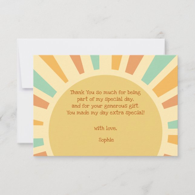 our little sunshine big sun with rays birthday thank you card (Front)