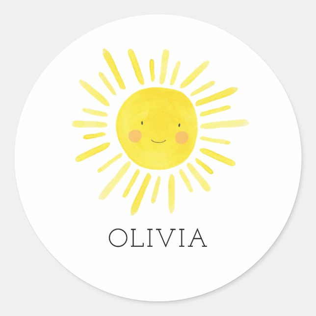 Our Little Sunshine Birthday Party Favors Classic Round Sticker (Front)