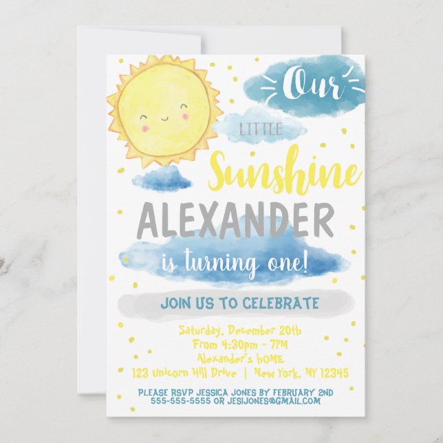 Our little sunshine birthday party invitation (Front)