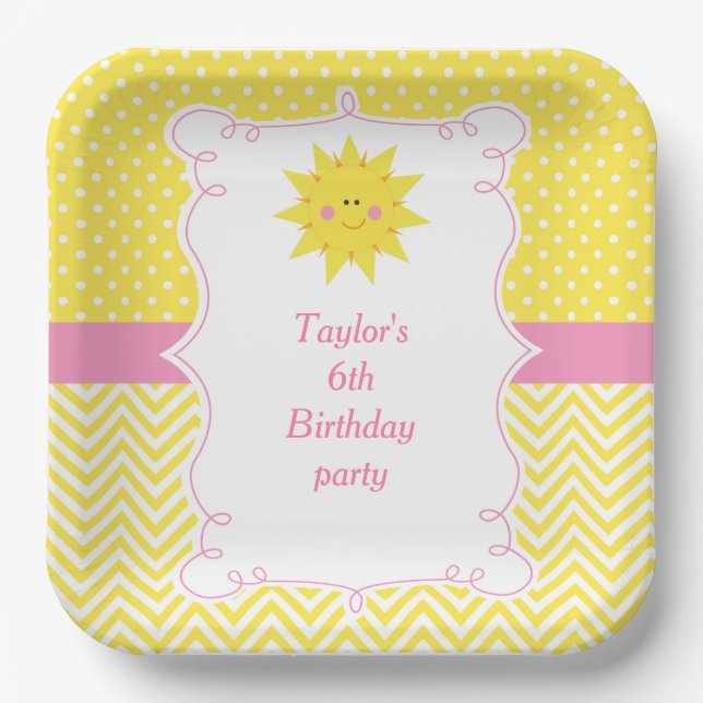 Our little Sunshine Birthday Thank You Paper Plates (Front)