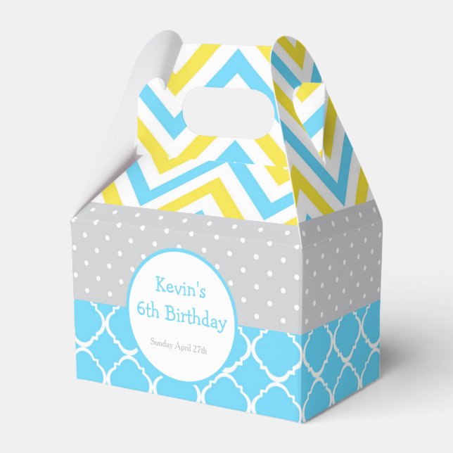Our little Sunshine Blue and Yellow Birthday Party Favor Boxes (Front Side)