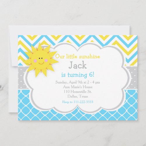 Our little Sunshine Blue and Yellow Birthday Party Invitation