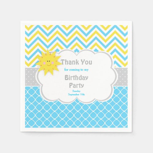 Our little Sunshine Blue and Yellow Birthday Party Napkins