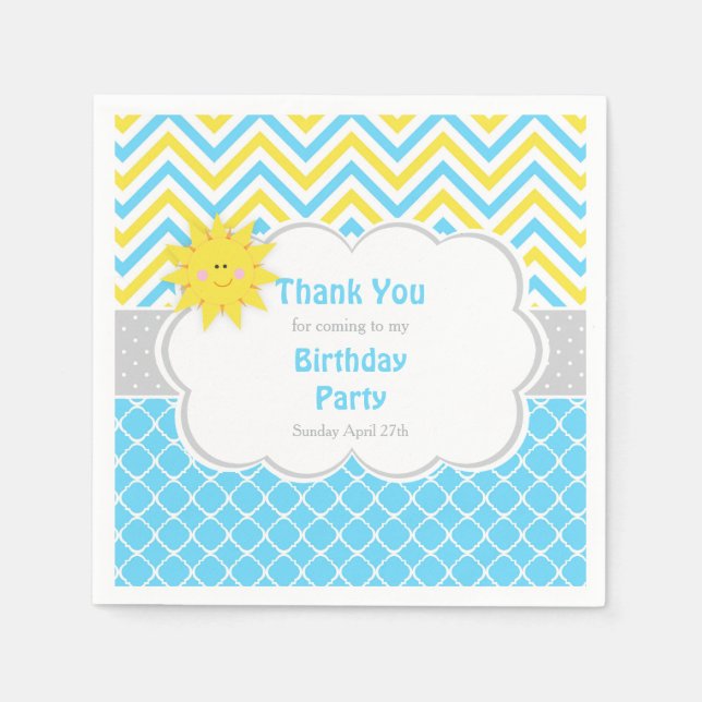 Our little Sunshine Blue and Yellow Birthday Party Napkins (Front)
