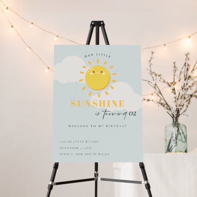 Our Little Sunshine Blue Any Age Birthday Welcome Foam Board (In Situ (Stand))
