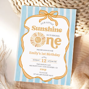 Our Little Sunshine Blue Gingham 1st Birthday Invitation