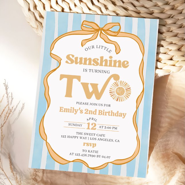 Our Little Sunshine Blue Gingham 2nd Birthday Invitation (Creator Uploaded)