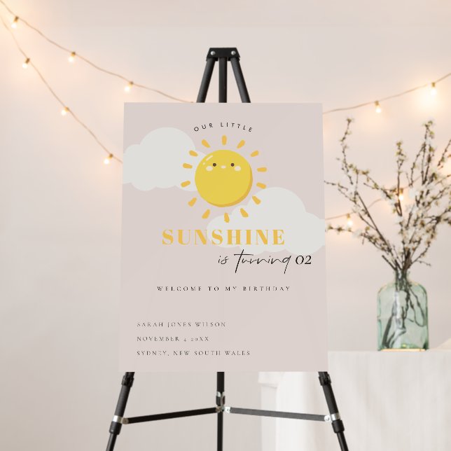 Our Little Sunshine Blush Any Age Birthday Welcome Foam Board (In Situ (Stand))