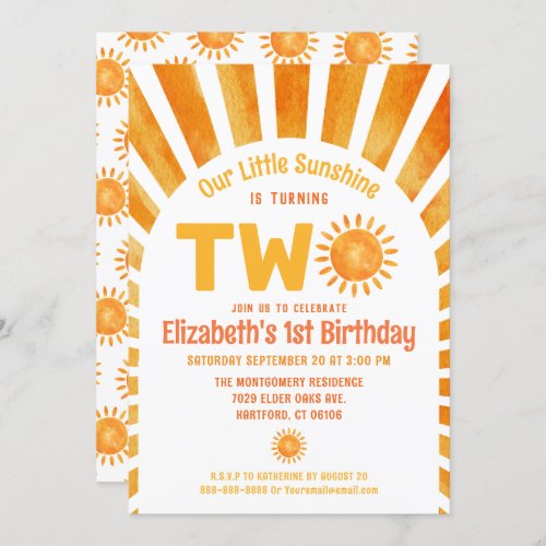 Our Little Sunshine Boho Babys 2nd Birthday Party Invitation