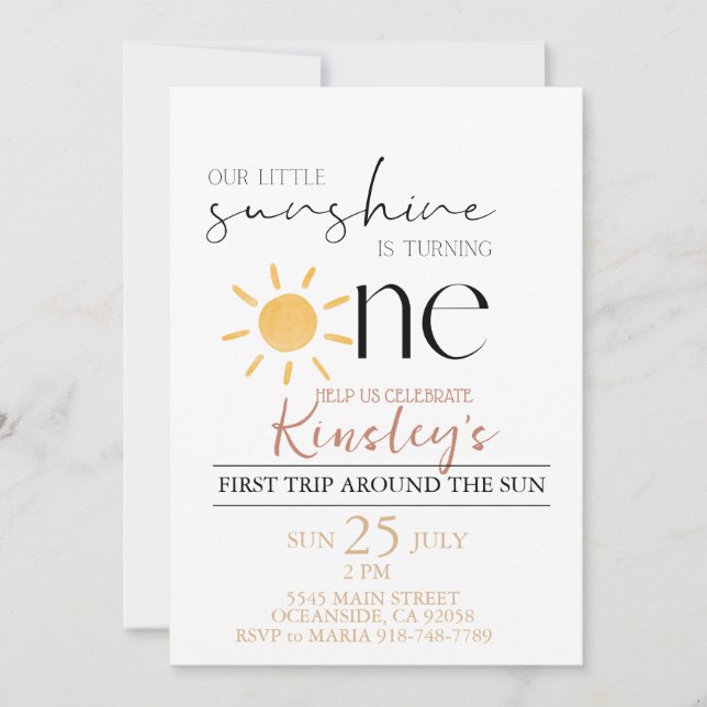 Our little Sunshine boho Birthday Invitation (Front)