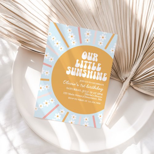 Our Little Sunshine boho floral first birthday Inv Invitation