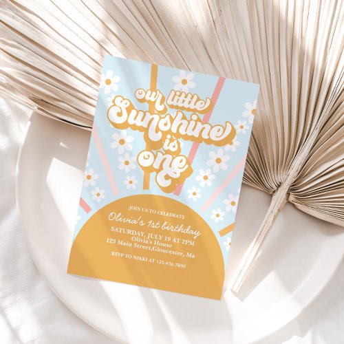 Our Little Sunshine boho floral first birthday Invitation