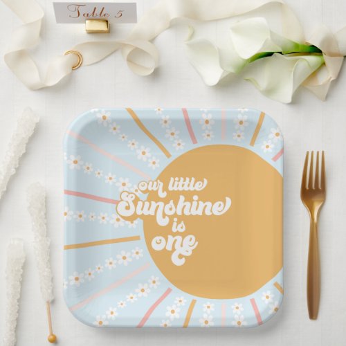 Our Little Sunshine boho floral first birthday Pap Paper Plates