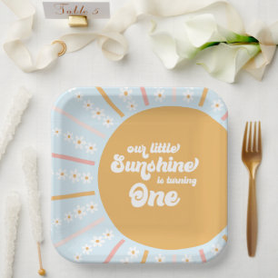 Our Little Sunshine boho floral first birthday Paper Plates