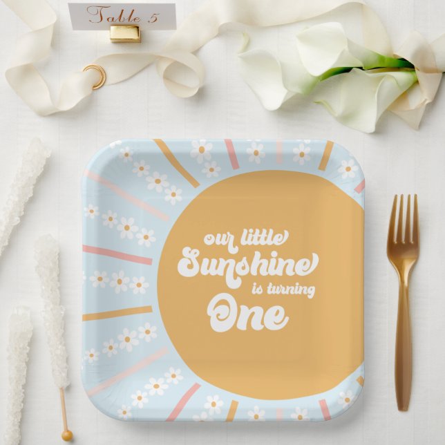 Our Little Sunshine boho floral first birthday Paper Plates (Wedding)