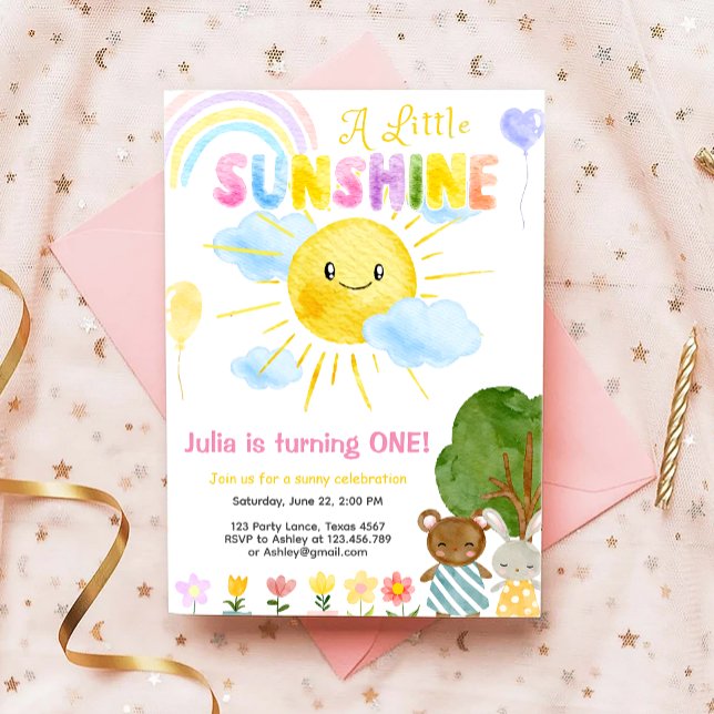 Our Little Sunshine Boho Rainbow First Birthday Invitation (Creator Uploaded)