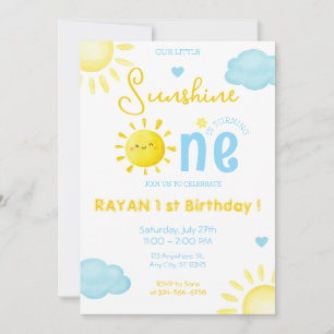 Our Little Sunshine Boy Blue 1st Sun Birthday Invitation