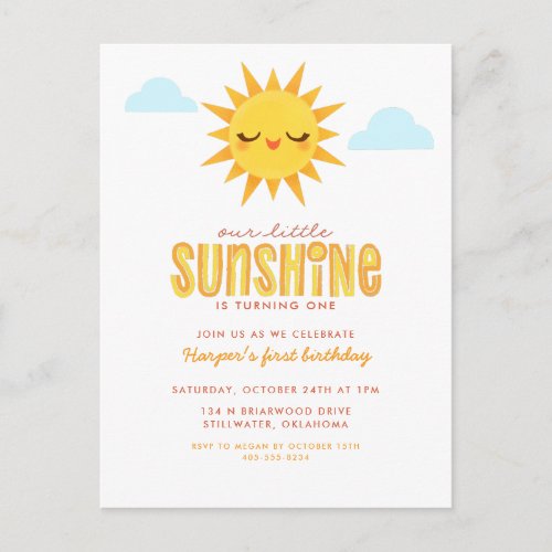 Our Little Sunshine Childrens Birthday Invitation Postcard