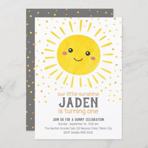 Our Little Sunshine   First Birthday Invitation