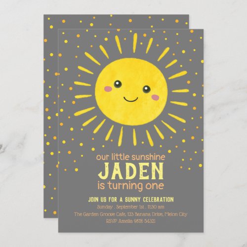 Our Little Sunshine   First Birthday Invitation