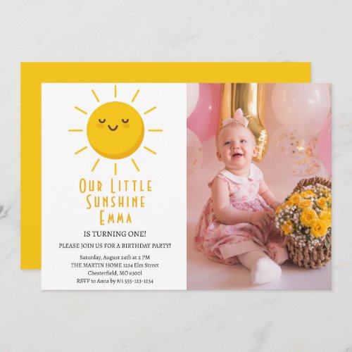 Our Little Sunshine First Birthday Party Photo Invitation