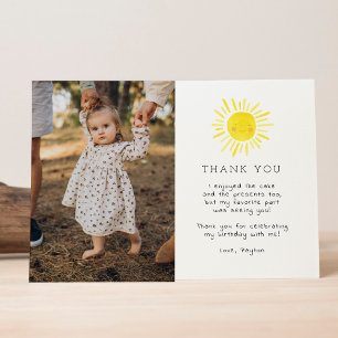 Our Little Sunshine First Birthday Photo Thank You Card