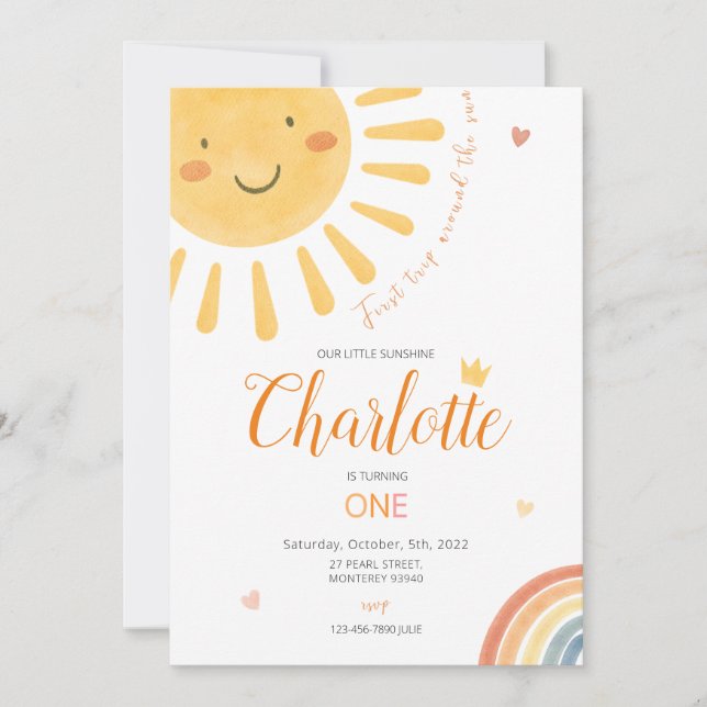 Our little sunshine firtst birthday Invitation (Front)