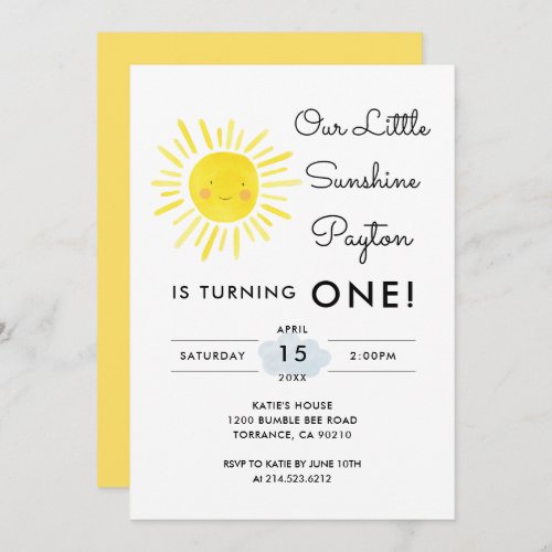 Our Little Sunshine Girl 1st Birthday Party Invitation