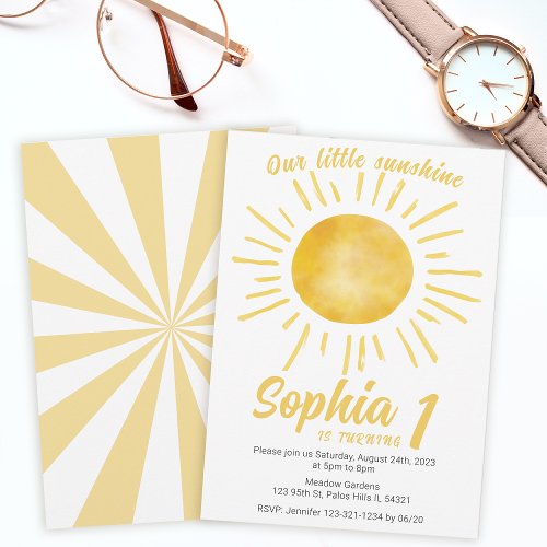 Our little sunshine girl first birthday Invitation