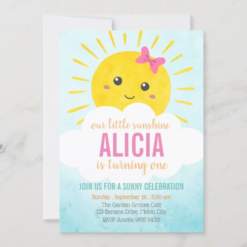 Our Little Sunshine  Girl First Birthday Invitation