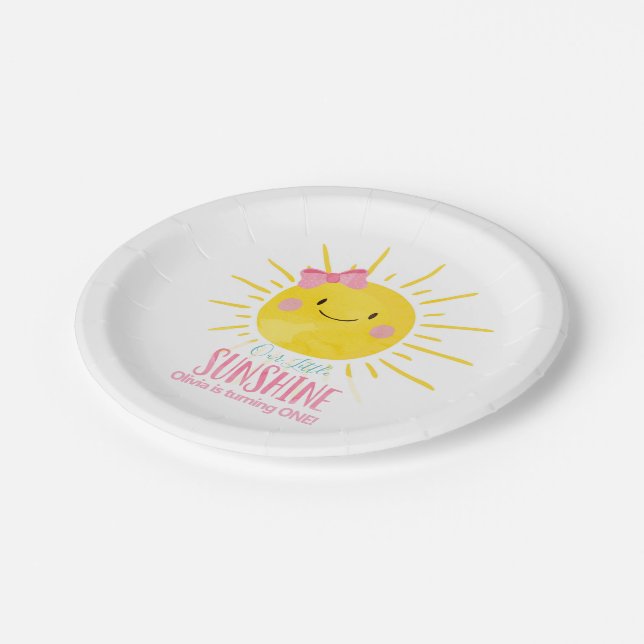 Our Little Sunshine Girl Pink Bow Sun Summer Party Paper Plates