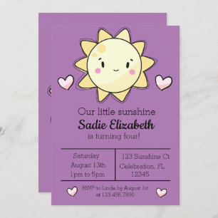 Our Little Sunshine Girl PurpleBirthday Invitation