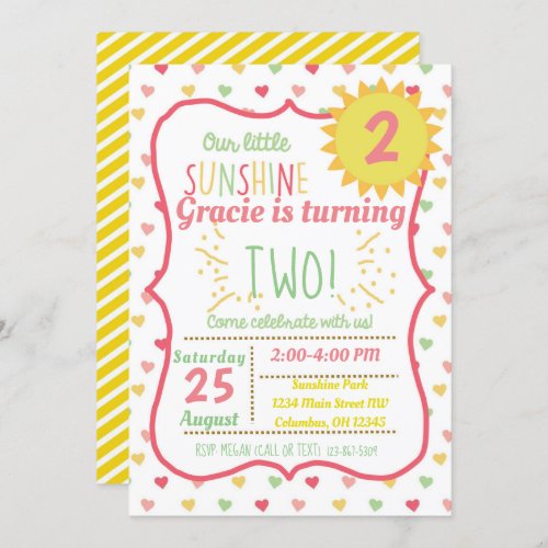 Our Little Sunshine Girls Birthday Party Invite