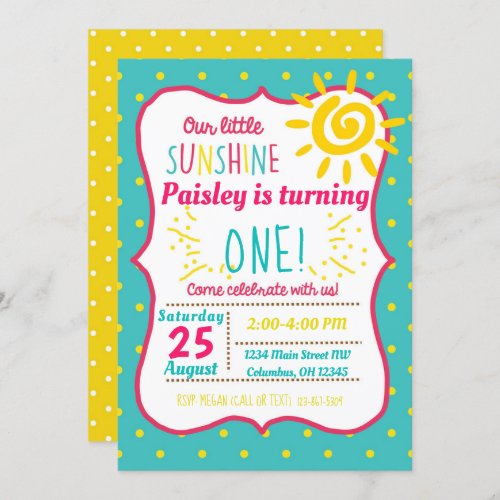 Our Little Sunshine Girls Birthday Party Invite
