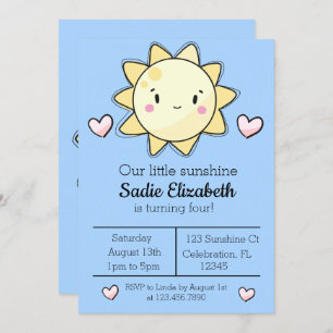 Our Little Sunshine Girls Blue Birthday Invitation