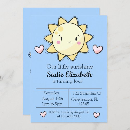 Our Little Sunshine Girls Blue Birthday Invitation