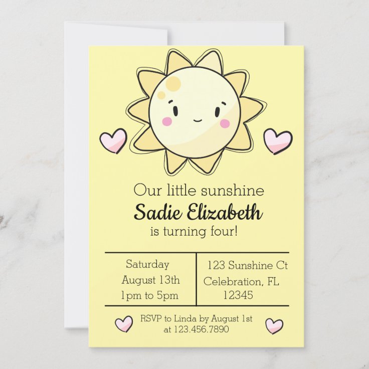 Our Little Sunshine Girls Yellow Birthday Invitation Zazzle