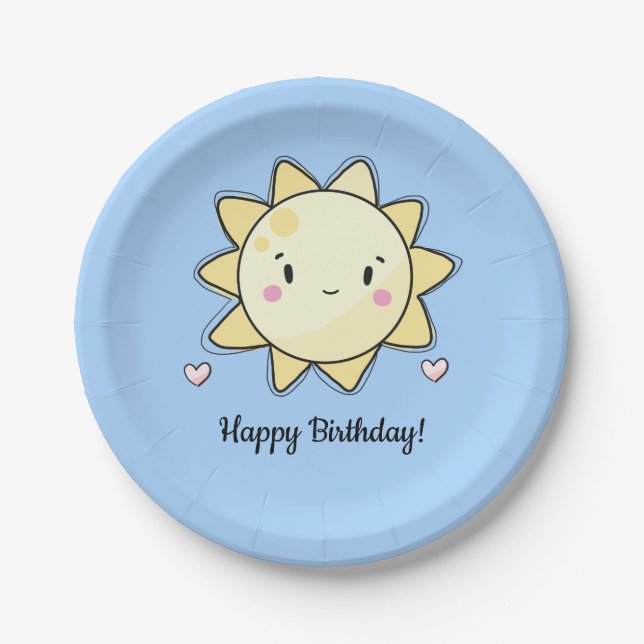 Our Little Sunshine Happy Birthday Blue Paper Plates (Front)