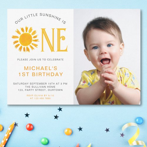 Our Little Sunshine Is One 1st Birthday Photo  Invitation
