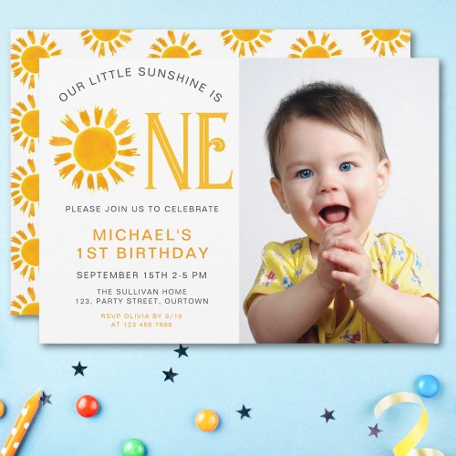 Our Little Sunshine Is One 1st Birthday Photo  Invitation