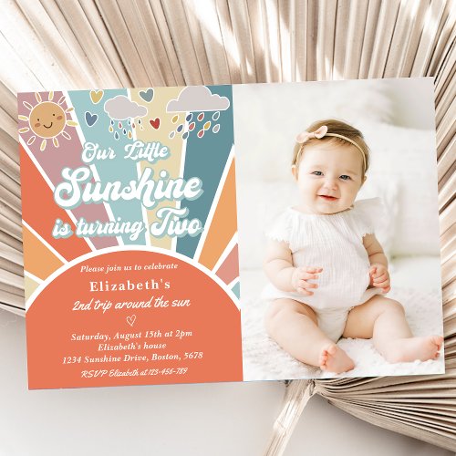 Our Little Sunshine Is Turning One 2nd Birthday   Invitation