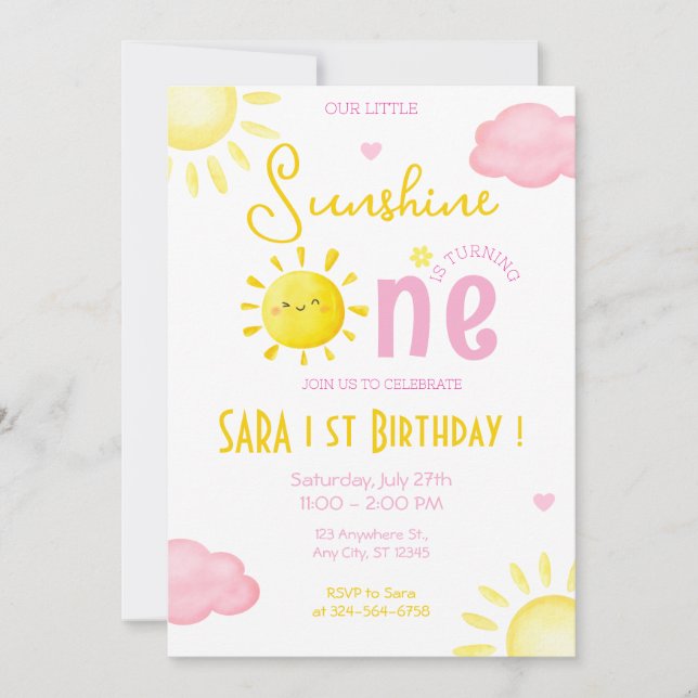 OUR LITTLE SUNSHINE IS TURNING ONE BIRTHDAY INVITATION (Front)