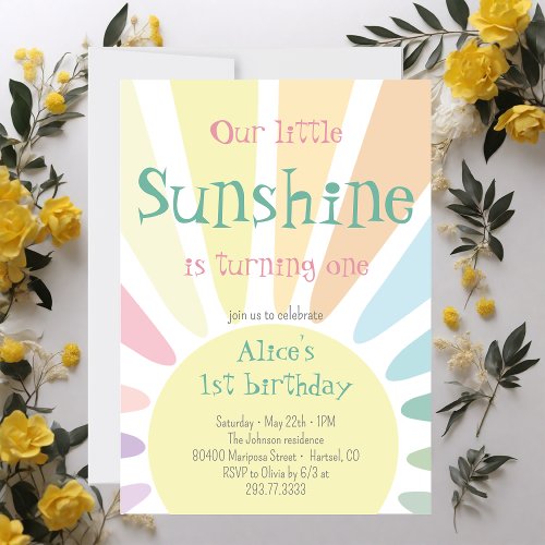 Our Little Sunshine is turning one Birthday Party Invitation