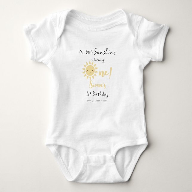Our Little Sunshine is Turning One Cute Birthday Baby Bodysuit (Front)
