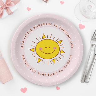 Our Little Sunshine is Turning One Girl Birthday Paper Plates