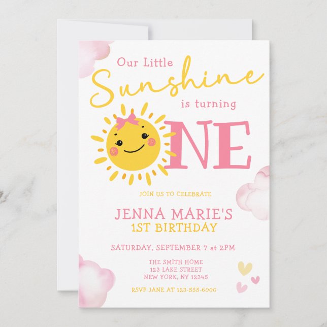 OUR LITTLE SUNSHINE IS TURNING ONE INVITATION (Front)